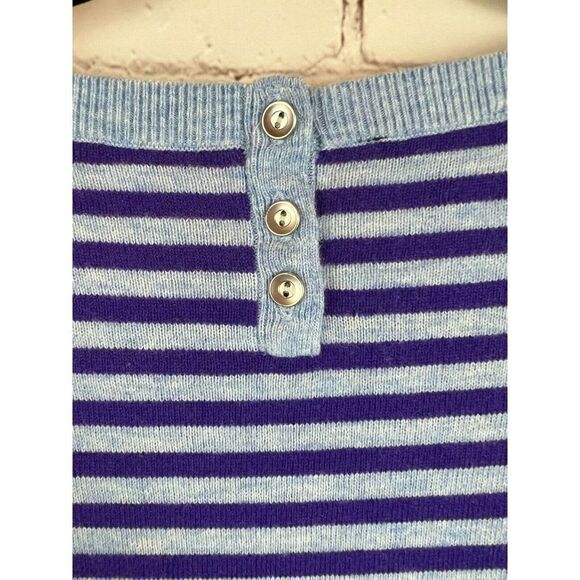 TALBOTS blue violet striped wool blend sweater pullover button flared sleeve S - Picture 6 of 7